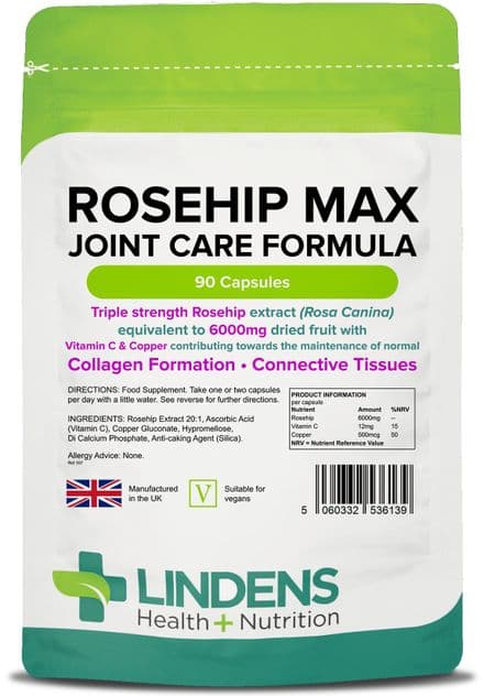 Rosehip Max 6000mg x 90 Capsules; Joint Care Formula; Lindens
