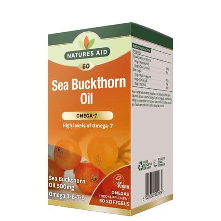Sea Buckthorn Oil 500mg x 60 Softgels; Omega 3-6-7-9; Natures Aid