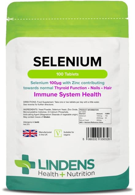 Selenium 100mcg with Zinc x 100 Tablets;  Immune, Hair, Nails  Lindens