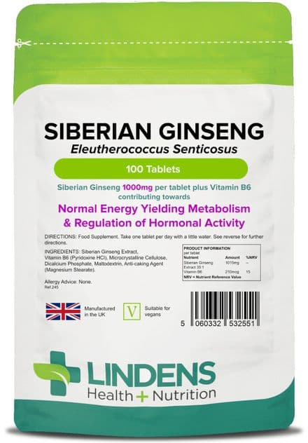 Siberian Ginseng 1000mg x 100 Tablets; Energy Stress Immune Health; Lindens