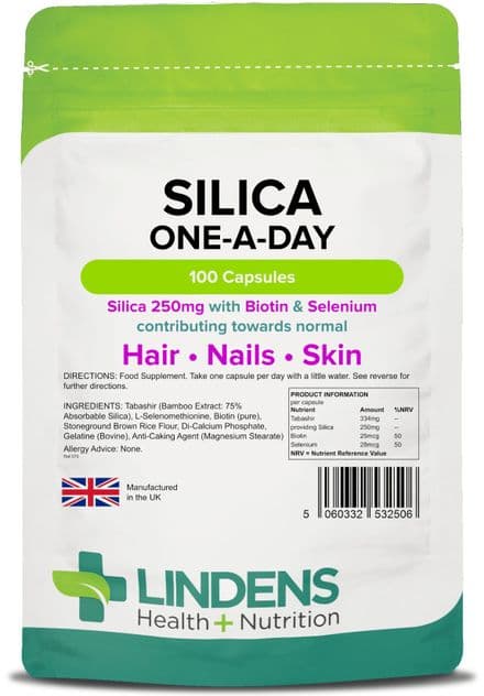 Silica 250mg with Biotin & Selenium x 100 Capsules; Hair, Skin, Nails; Lindens