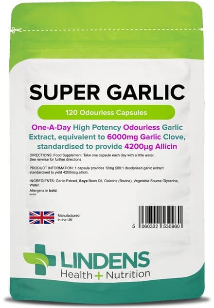 Super Strength Garlic 6000mg Odourless x 120/365 Caps; Cardiovascular; Lindens