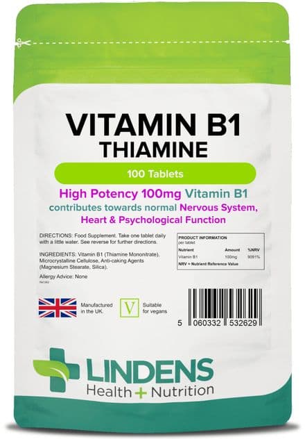 Vitamin B1 100mg x 100 Tablets (Thiamin); Lindens