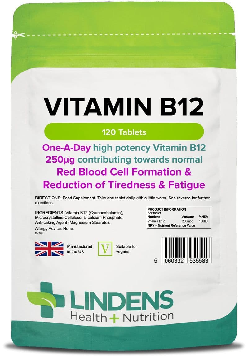 Vitamin B12 250mcg x 120 Tablets; One A Day; Tiredness & Fatigue; Lindens