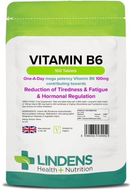 Vitamin B6 Pyridoxine 100mg x 100 Tablets; One A Day; Lindens