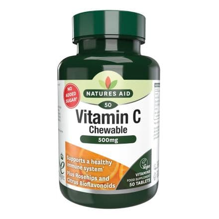 Vitamin C 500mg x 50/100 Chewable Tablets; Zingy Orange Flavour; Natures Aid