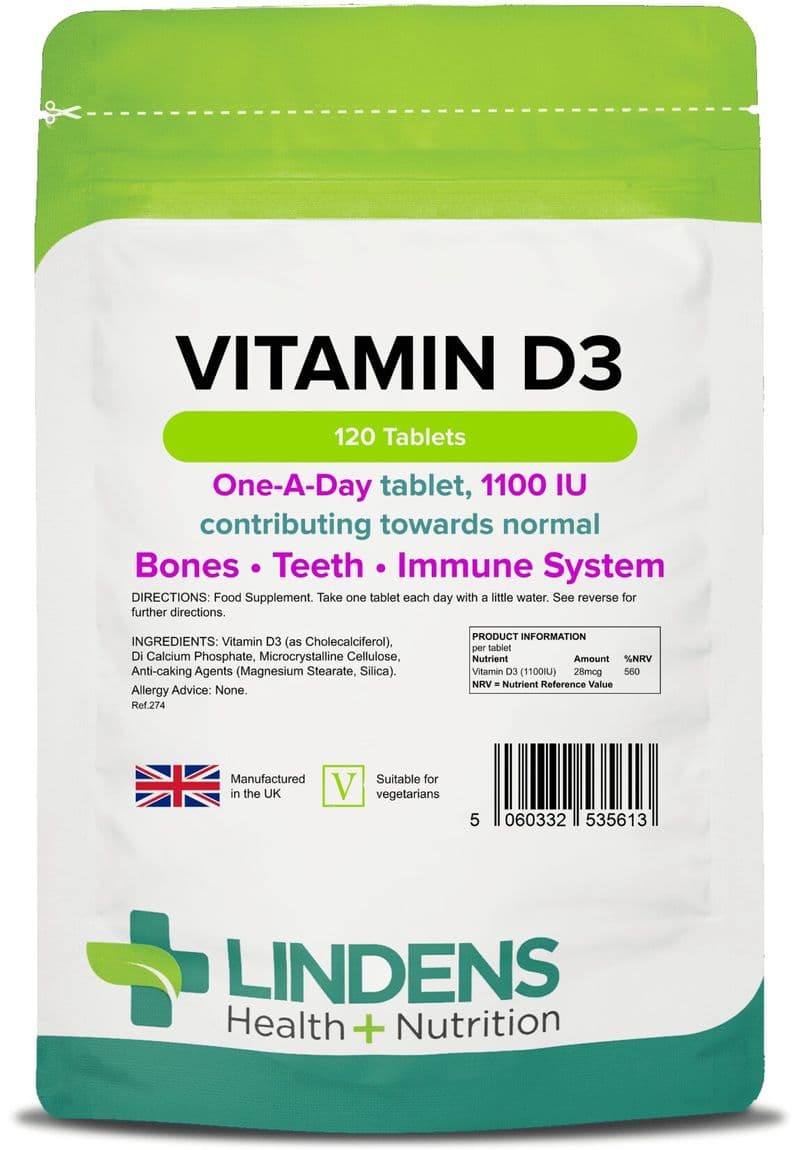 Vitamin D3 1100iu x 120/360 Tablets; Bones, Immune System, Value; Lindens