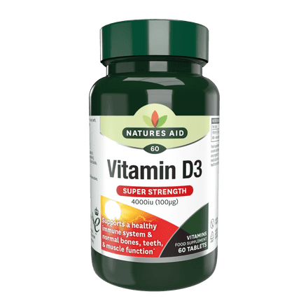 Vitamin D3 4000iu x 60 Tablets; High Strength, Bones, Immune System; Natures Aid