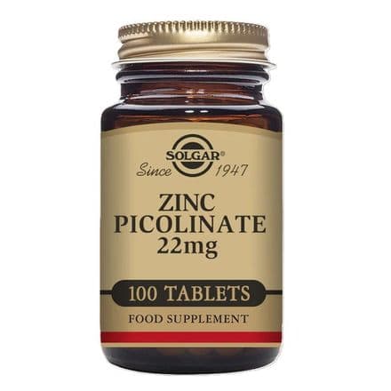 Zinc Picolinate 22mg x 100 Tablets; Hair, Skin, Nails, Immune; Solgar