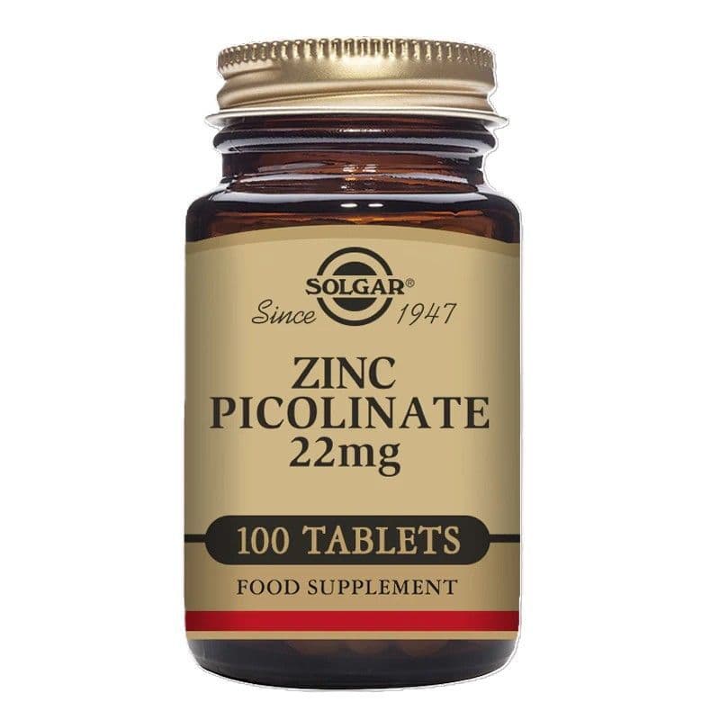Zinc Picolinate 22mg x 100 Tablets; Hair, Skin, Nails, Immune; Solgar