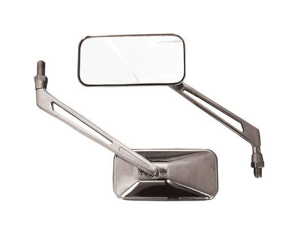 Bar Mounted 'Deco' Rectangular Chrome Motorcycle Mirrors