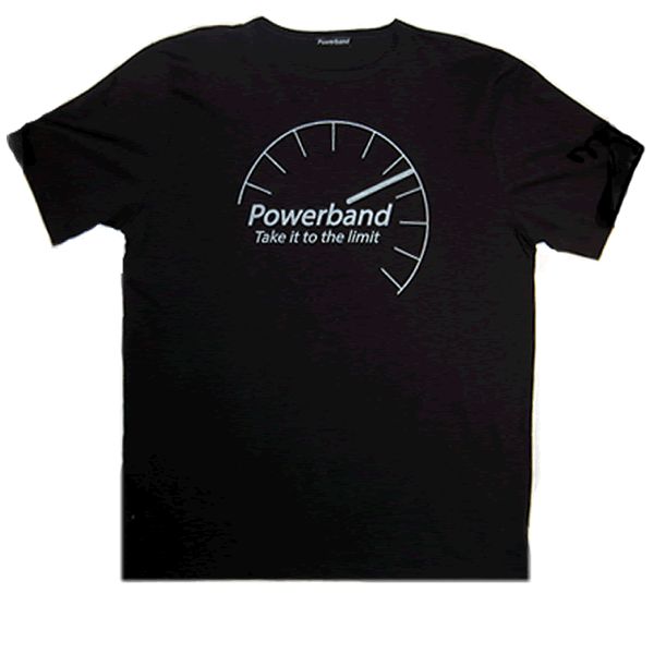 Tacho-Tee Shirt in Black with Silver Print from Powerband Clothing