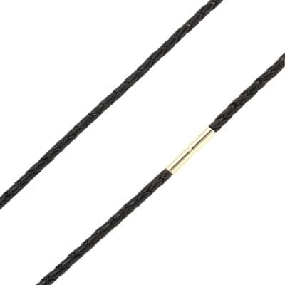 3mm Braided Leather Necklace With 9ct Gold Twist Clasp-Black