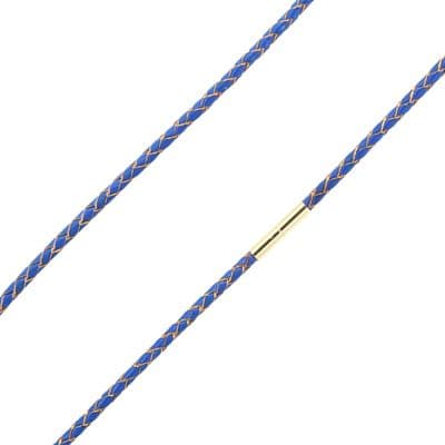 3mm Braided Leather Necklace With 9ct Gold Twist Clasp-Blue