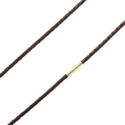 3mm Braided Leather Necklace With 9ct Gold Twist Clasp-Dark Brown