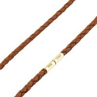 3mm Light Brown Braided Leather Necklace With Gold Twist Clasp