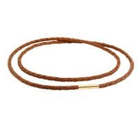 3mm Light Brown Braided Leather Necklace With Gold Twist Clasp