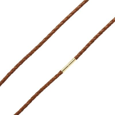 3mm Braided Leather Necklace With 9ct Gold Twist Clasp-Light Brown