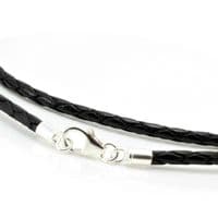 3mm Braided Leather Necklace With Sterling Silver Clasp-Black