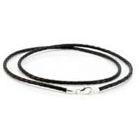 3mm Braided Leather Necklace With Sterling Silver Clasp-Black