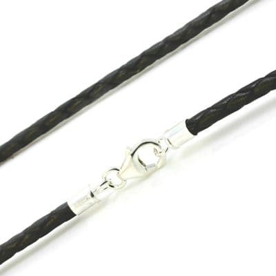 3mm Braided Leather Necklace With Sterling Silver Clasp-Black