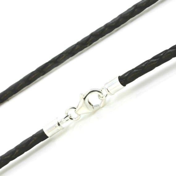 3mm Braided Leather Necklace With Sterling Silver Clasp-Black