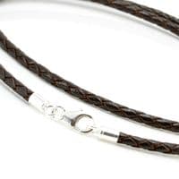 3mm Braided Leather Necklace With Sterling Silver Clasp-Dark Brown