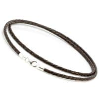 3mm Braided Leather Necklace With Sterling Silver Clasp-Dark Brown