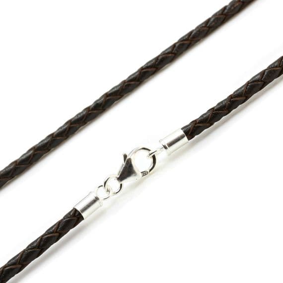 3mm Braided Leather Necklace With Sterling Silver Clasp-Dark Brown