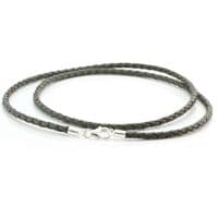 3mm Braided Leather Necklace With Sterling Silver Clasp-Grey