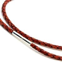 3mm Braided Leather Necklace With Sterling Silver Twist Clasp-Antique Red