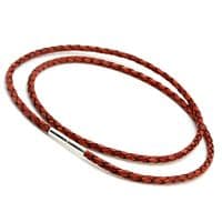 3mm Braided Leather Necklace With Sterling Silver Twist Clasp-Antique Red
