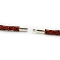 3mm Braided Leather Necklace With Sterling Silver Twist Clasp-Antique Red