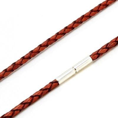 3mm Braided Leather Necklace With Sterling Silver Twist Clasp-Antique Red