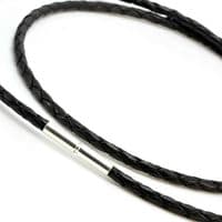 3mm Braided Leather Necklace With Sterling Silver Twist Clasp-Black