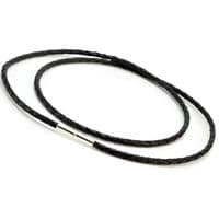 3mm Braided Leather Necklace With Sterling Silver Twist Clasp-Black