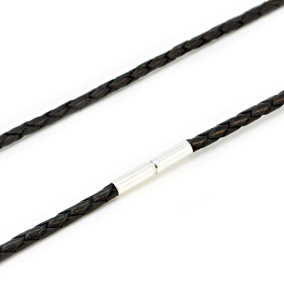 3mm Braided Leather Necklace With Sterling Silver Twist Clasp-Black