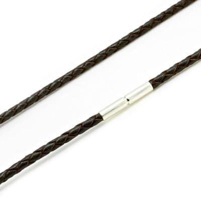3mm Braided Leather Necklace With Sterling Silver Twist Clasp-Dark Brown