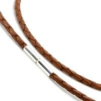 3mm Braided Leather Necklace With Sterling Silver Twist Clasp-Light Brown