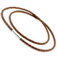 3mm Braided Leather Necklace With Sterling Silver Twist Clasp-Light Brown