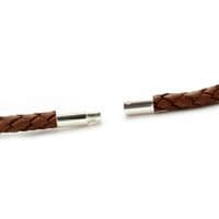 3mm Braided Leather Necklace With Sterling Silver Twist Clasp-Light Brown