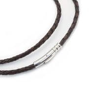 4mm Braided Leather Necklace With Stainless Steel Trigger Clasp-Antique Brown