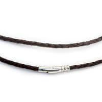 4mm Braided Leather Necklace With Stainless Steel Trigger Clasp-Antique Brown