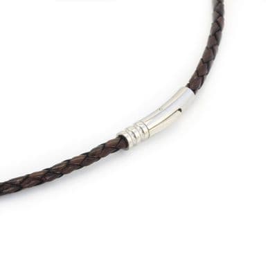 4mm Braided Leather Necklace With Stainless Steel Trigger Clasp-Antique Brown