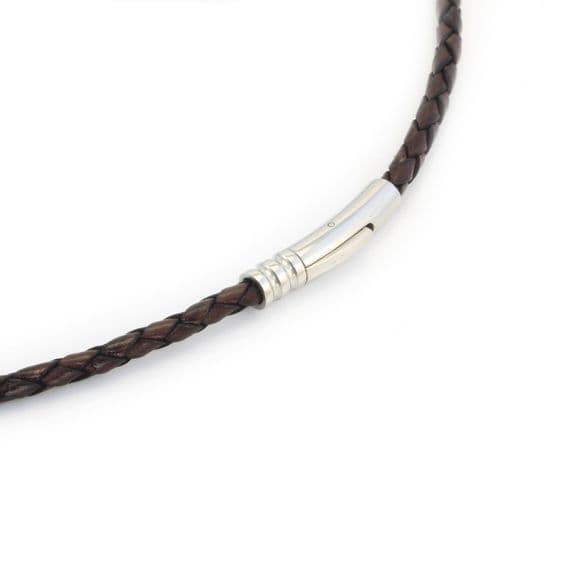 4mm Braided Leather Necklace With Stainless Steel Trigger Clasp-Antique Brown