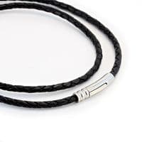 4mm Braided Leather Necklace With Stainless Steel Trigger Clasp-Black