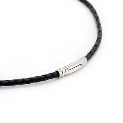4mm Braided Leather Necklace With Stainless Steel Trigger Clasp-Black