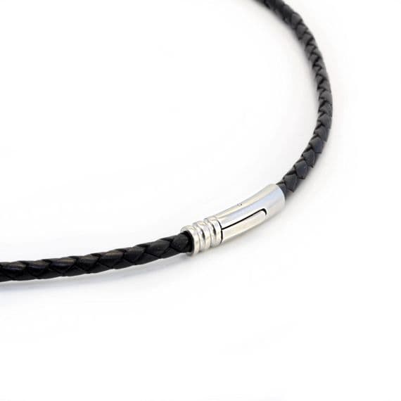 4mm Braided Leather Necklace With Stainless Steel Trigger Clasp-Black