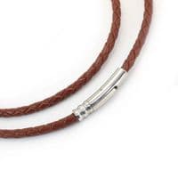 4mm Braided Leather Necklace With Stainless Steel Trigger Clasp-Saddle Brown