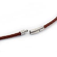 4mm Braided Leather Necklace With Stainless Steel Trigger Clasp-Saddle Brown